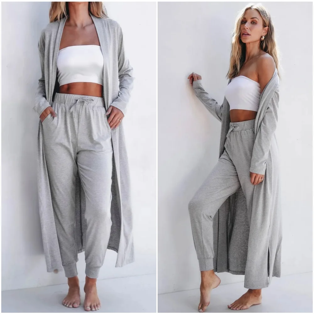 Weekend Wind-Down Cardigan & Pants Set - Gray